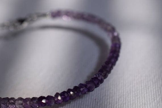 Unique Wedding Gift 4mm stacking Purple Amethyst Bracelet Rondelle, Faceted 7" for mens, womens.