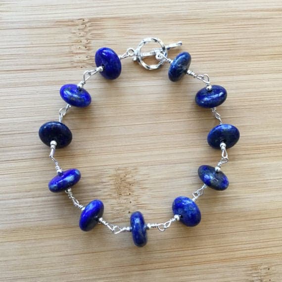 925 sterling Silver Grounding 5-7mm stacking Blue Lapis Lazuli  Bracelet Rondelle, Smooth 7" for mens, womens.