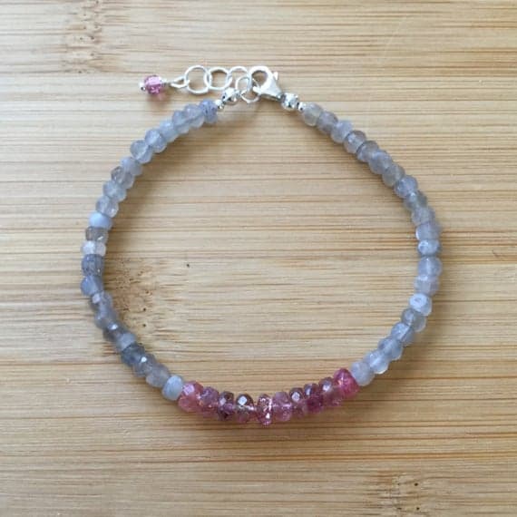 925 sterling Silver Super sale 4.5-5mm stacking Multi Moonstone and Pink Tourmaline  Bracelet Rondelle, Faceted 7" for mens, womens.