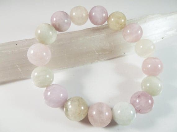 Blush Jewelry 12.5mm Stretchable Multi Kunzite Bracelet Round, Smooth 7.5" for mens, womens, gf, bf & Adult.