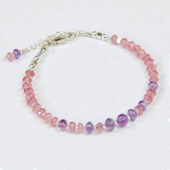 Multi Gem Bracelet, Pink Topaz & Pink Amethyst Bracelet w Sterling Silver, Stylish Feminine Bracelet, Quality Genuine Gemstone Bracelet 4mm  Code- WAR6844