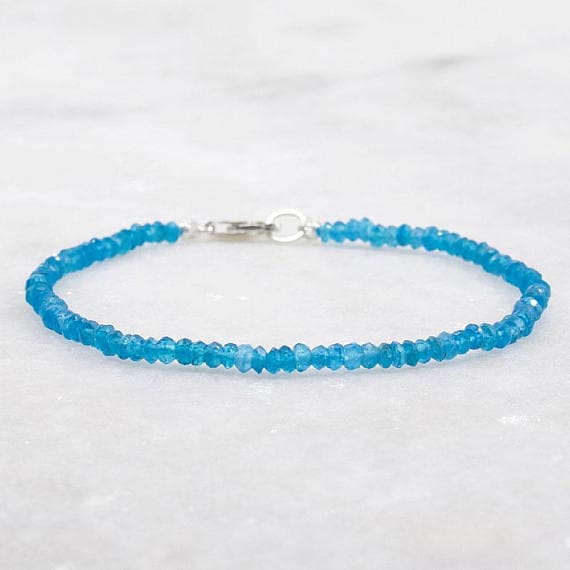 Blue Neon Apatite Bracelet Layered Stacking Delicate Dainty Gemstone Handmade Everyday Sterling Silver Girlfriend 3mm  Code- WAR6551