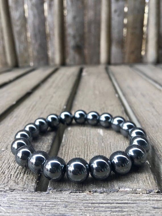 10mm Black Hematite Stretch Bracelet Code- WAR6285