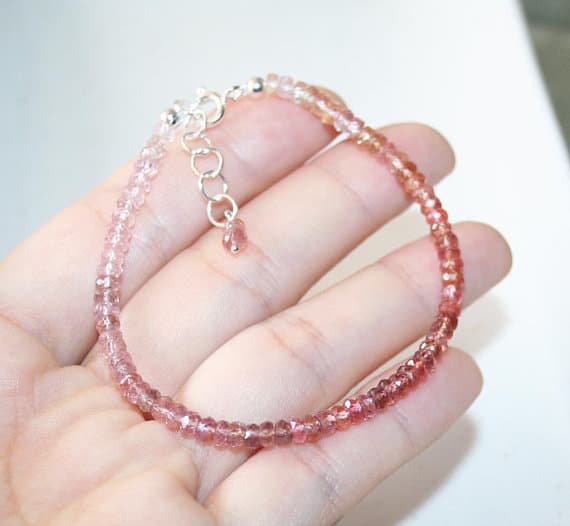 925 sterling Silver Unique Wedding Gift 3.5-4mm stacking Pink Ombre Spinel  Bracelet Rondelle, Faceted 7" for mens, womens.