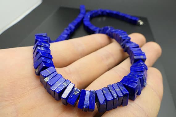 925 sterling Silver good luck gift 9mm stacking Blue lapis lazuli Necklace Square, Smooth 16" for mens, womens.
