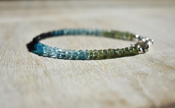 Green Blue bracelet, Shaded Beaded Bracelet,Apatite Black Spinel, Multistone, Colorful Stone, Ombre Bracelet , Vibrant, dainty, peacock 3.5-4 mm Code- WAR6747