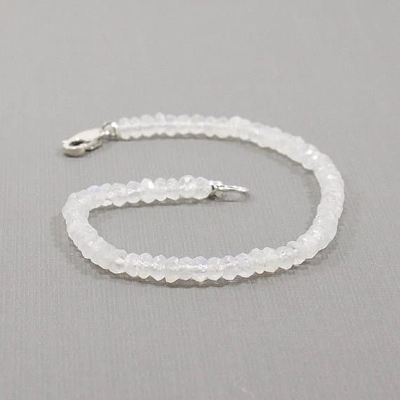 Moonstone Bracelet Sterling Silver, Gemstone, Layering, Women, White, Dainty, Delicate 3mm  Code- WAR6554