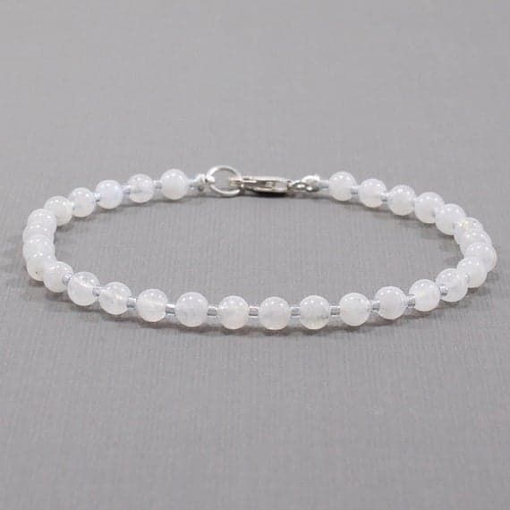 Moonstone Bracelet, June Birthstone, Sterling Silver Clasp, Dainty, Delicate 4mm  Code- WAR6549