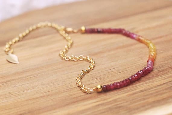24k gold Plated memorial gift Gold HELLING 3-5mm stacking Multi Sapphire, Ruby Bracelet Rondelle, Faceted 7" for mens, womens, gf, bf & Adult.