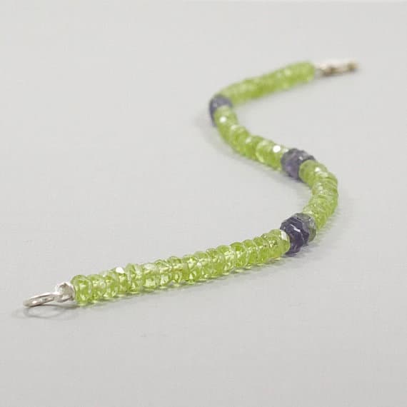 Peridot Iolite Bracelet, Gemstone, Handmade, Stacking, Sterling Silver, Gift for Her 3mm  Code- WAR6547