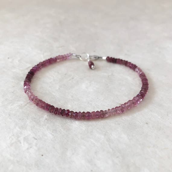 Pink Tourmaline Karen Hill Tribe Thai Silver Beaded Stacking Bracelet, Sundance Style, Dainty Bracelet, October Birthstone, October Birthday 3-4mm Code- WAR6378