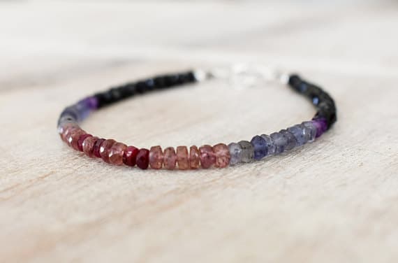 Gemstone Ombre Bracelet, Iolite Ruby Tourmaline, Blue and Pink Bracelet, Beaded Stone, boho, Multicolor Stone, Summer, stackable, Multicolor 3-4 mm Code- WAR6746