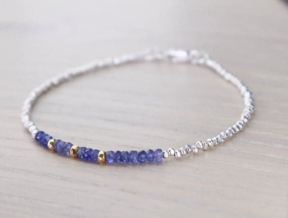 925 sterling Silver Galaxy Jewelry Gold  Helling 3.5mm stacking Blue TANZANITE Bracelet Rondelle, Faceted 7" for mens, womens.