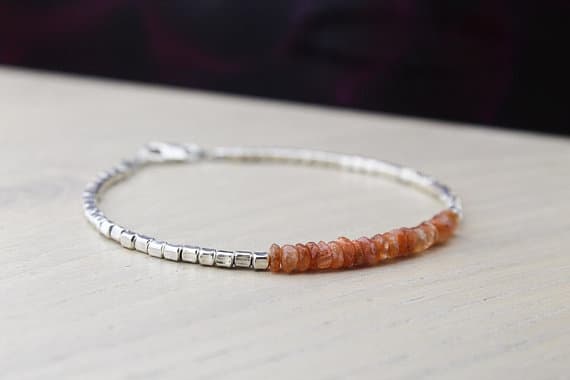 925 sterling Silver Wholesale Silver helling 3-4mm stacking Orange Sunstone Bracelet Rondelle, Faceted 7" for mens, womens.