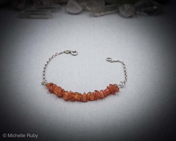 925 sterling Silver chakras simple 4x6mm stacking Orange Raw Carnelian Bracelet Chips, Faceted 7" for mens, womens, gf, bf & Adult.