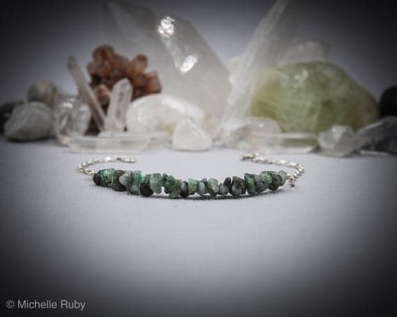 925 sterling Silver love beach youth 4x6mm stacking Green Raw Emerald Bracelet Chips, Faceted 7" for mens, womens, gf, bf & Adult.