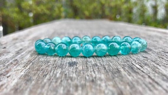 Anxiety Gemstone 8mm Stretchable Green Apatite Bracelet Round, Smooth 7" for mens, womens, gf, bf & Adult.