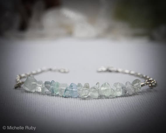 925 sterling Silver Wholesale 4x6mm stacking White Fluorite Bracelet Chips, Faceted 7" for mens, womens, gf, bf & Adult.