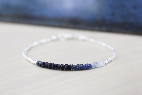925 sterling Silver Handmade Beaded 3.5mm stacking Blue SAPPHIRE Bracelet Rondelle, Faceted 7" for mens, womens.