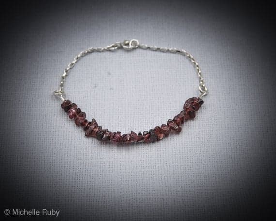 925 sterling Silver Jewelry Energy 4x6mm stacking Red Garnet Bracelet Chips, Faceted 7" for mens, womens, gf, bf & Adult.