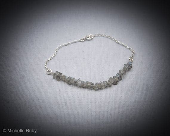 925 sterling Silver Handmade Beaded 4x6mm stacking Gray Labradorite Bracelet Chips, Faceted 7" for mens, womens, gf, bf & Adult.