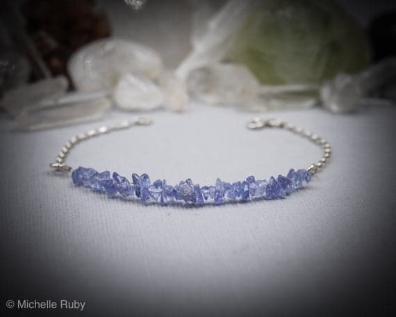 925 sterling Silver Rock Gift 4x6mm stacking Blue Tanzanite Bracelet Chips, Faceted 7" for mens, womens, gf, bf & Adult.
