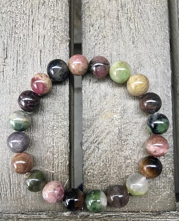 10mm Rainbow Tourmaline Stretch Bracelet Code- WAR6275