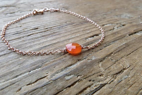 24k gold Plated Anniversary Gift 5mm stacking Orange Carnelian Bracelet Square, Faceted 7" for mens, womens, gf, bf & Adult.