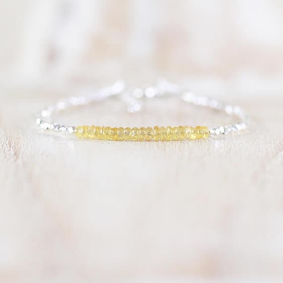 925 sterling Silver Blush Jewelry 3mm stacking Yellow Padparadscha Sapphire Bracelet Rondelle, Faceted 7" for mens, womens, gf, bf & Adult.