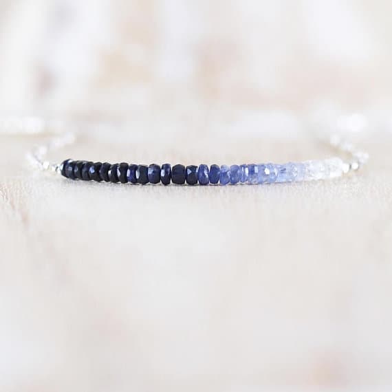 925 sterling Silver Empath Protection 3-3.5mm stacking Blue Blue Sapphire Necklace Rondelle, Faceted 16" for mens, womens, gf, bf & Adult.