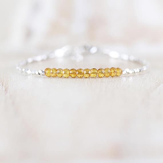 925 sterling Silver top quality 3.5mm stacking Yellow Citrine Bracelet Round, Faceted 7" for mens, womens, gf, bf & Adult.