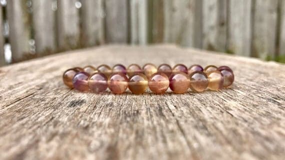 Natural 8mm Stretchable Multi Flourite Bracelet Round, Smooth 7" for mens, womens, gf, bf & Adult.