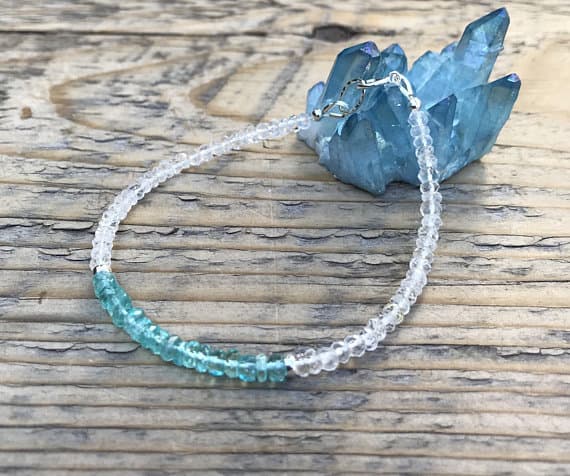 White Topaz and Swiss Blue Topaz Bracelet- Sterling Silver- Energy Healing Jewelry-Stacking- November Birthstone- Gemstone Bracelet- 3.5 mm Code- WAR6778