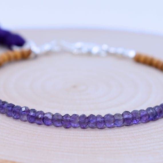 Boho Amethyst Bracelet / Sandalwood Bracelet / Sterling Silver Bracelet / Beaded Bracelet with Tassel / Stackable / Bohemian/Purple Gemstone 3-3.5mm Code- WAR6896