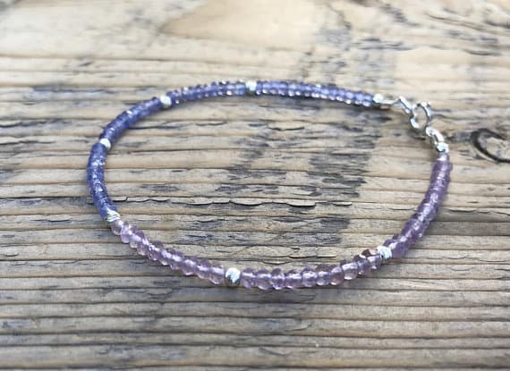 Tanzanite and Pink Amethyst Bracelet-Sterling Silver- Energy Healing Jewelry- Boho- December Birthstone- February Birthstone-Dainty-Stacking 2.5 mm Code- WAR6776