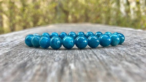 love beach youth 8mm Stretchable Blue Apatite Bracelet Round, Smooth 7" for mens, womens, gf, bf & Adult.