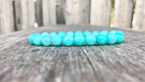 Handmade Beaded 8mm Stretchable Green Peruvian Amazonite Bracelet Round, Smooth 7" for mens, womens, gf, bf & Adult.