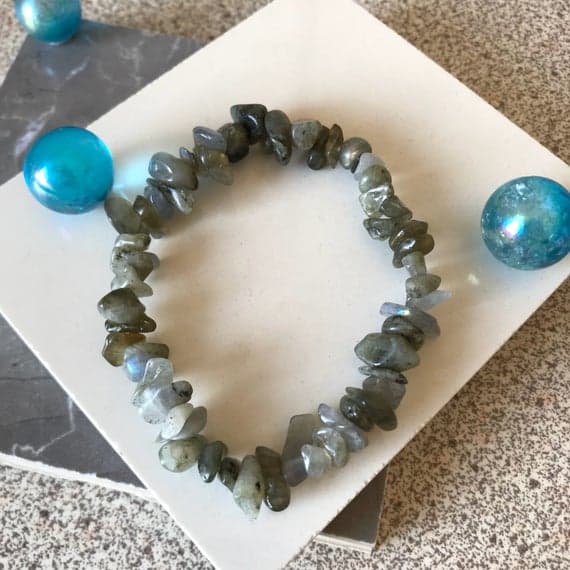 Labradorite rough semi precious gemstone (Certified) crystal healing plain stretch bracelet  Code- WAR6642