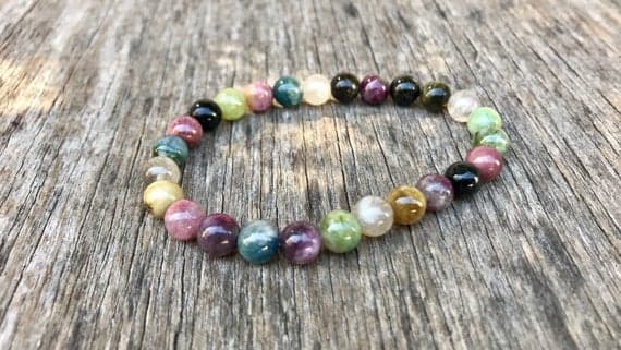 memorial gift 6mm Stretchable Multi Multicolored Tourmaline Bracelet Round, Smooth 7" for mens, womens, gf, bf & Adult.