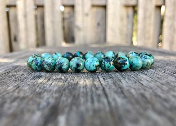 Positive Energy 8mm Stretchable Blue African Turquoise Bracelet Round, Smooth 7" for mens, womens, gf, bf & Adult.