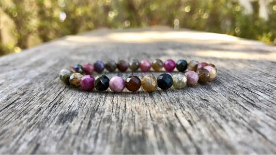 chakras simple 6mm Stretchable Multi Multicolored Tourmaline Bracelet Round, Faceted 7" for mens, womens, gf, bf & Adult.
