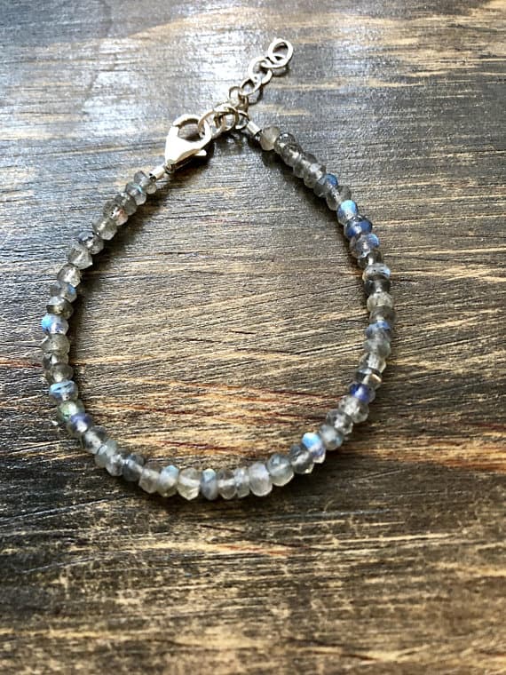 925 sterling Silver Unique Wedding Gift 3-4mm stacking Gray Labradorite Bracelet Rondelle, Faceted 7" for mens, womens, gf, bf & Adult.