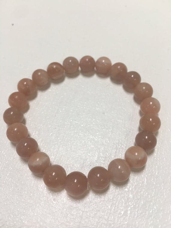 Positive Energy 8mm Stretchable Orange Sunstone Bracelet Round, Smooth 7" for mens, womens, gf, bf & Adult.