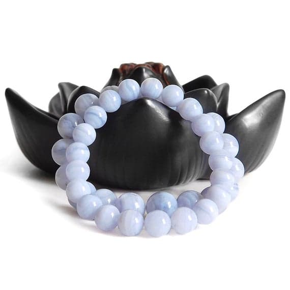 Empath Protection 8mm Stretchable Blue Blue Lace Agate  Bracelet Round, Smooth 7" for mens, womens, gf, bf & Adult.