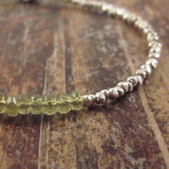 925 sterling silver Anniversary Gift 3mm Green Vesuvianite stacking Bracelet Rondelle, Faceted 18cm for mens, womens, gf, bf and adults.