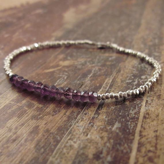 925 sterling silver Galaxy Jewelry 3.5mm Purple Amethyst stacking Bracelet Rondelle, Faceted 18cm for mens, womens, gf, bf and adults.