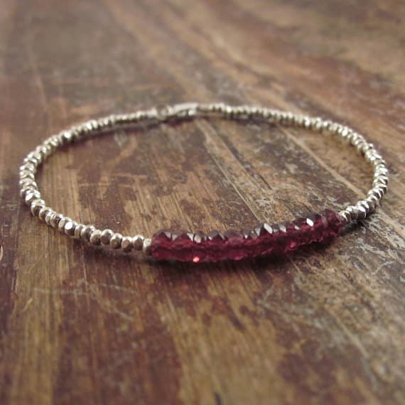 925 sterling silver love beach youth 3.5mm Red Garnet stacking Bracelet Rondelle, Faceted 18cm for mens, womens, gf, bf and adults.