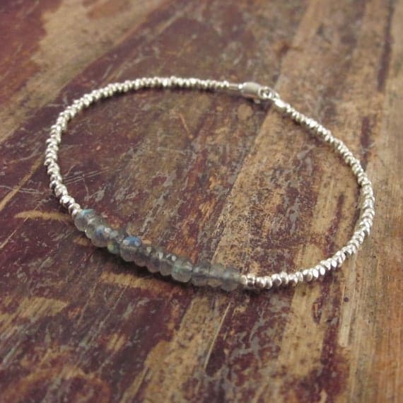 925 sterling silver Bridesmaid Jewelry 3.5mm Gray Labradorite stacking Bracelet Rondelle, Smooth 18cm for mens, womens, gf, bf and adults.