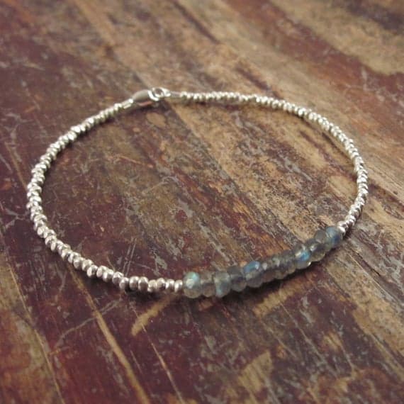 925 sterling silver Jewelry Energy 3.5mm Gray Labradorite stacking Bracelet Rondelle, Faceted 18cm for mens, womens, gf, bf and adults.