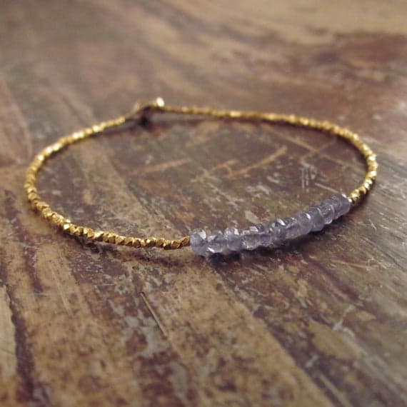 24k gold Rock Gift 3mm Purple Tanzanite stacking Bracelet Rondelle, Faceted 18cm for mens, womens, gf, bf and adults.